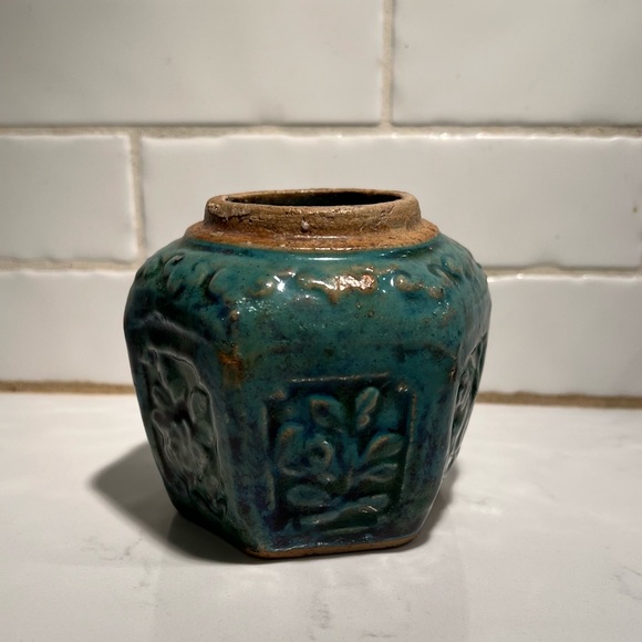 Vintage Chinese Earthenware Green Drip Glaze Ginger Jar Pot - Picture 3 of 8